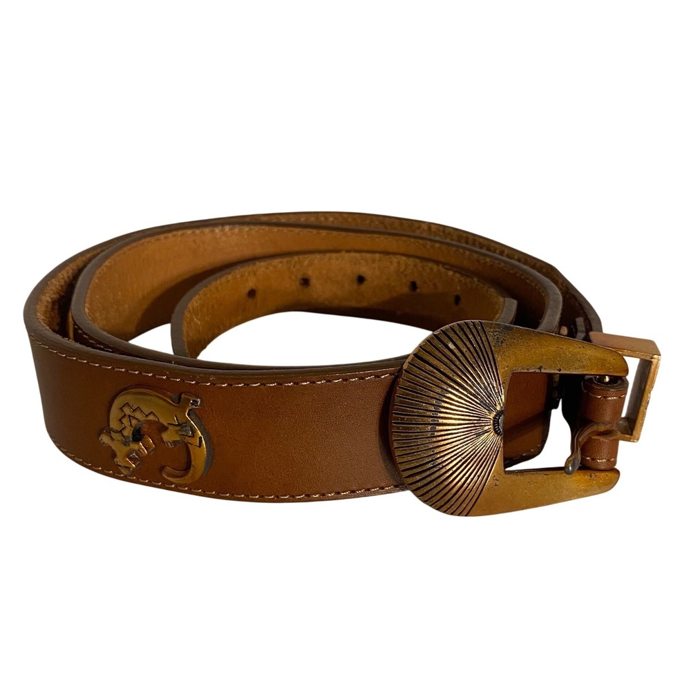 SILVER CREEK Vtg Leather Belt Size 36 Brown Western Southwestern Boho Animal USA